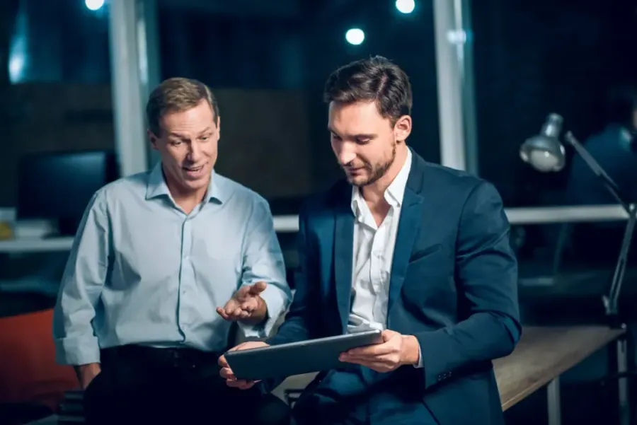 Two professionals in discussion