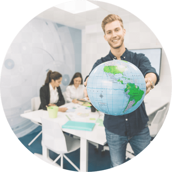 Entrepreneur holding a globe