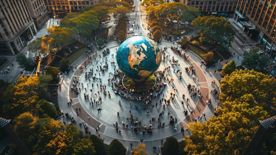 People celebrating global connection